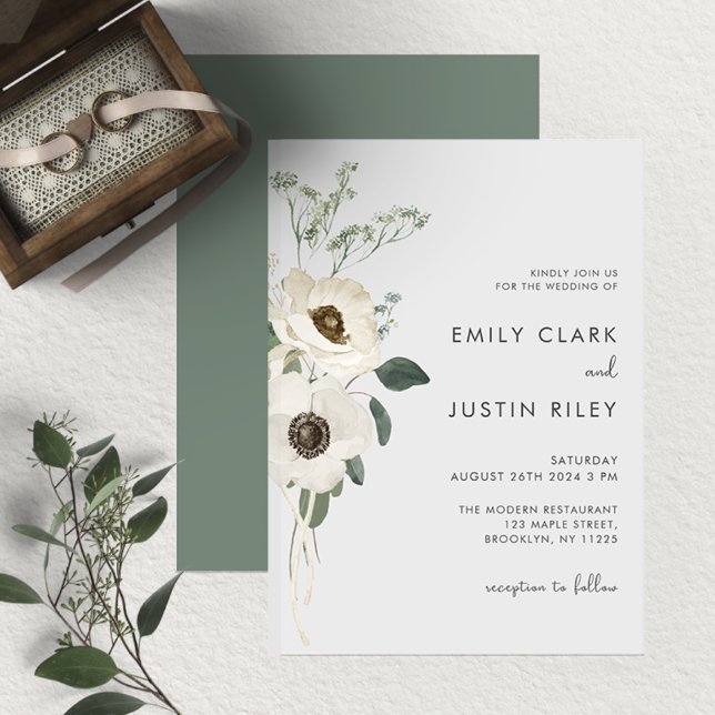 Invitation Mariage Aquarelle moderne Fleurs blanches (Créateur téléchargé)