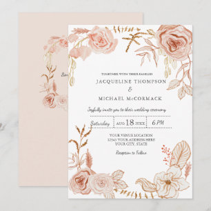 Invitation Mariage Aquarelle moderne Floral n Vert rose