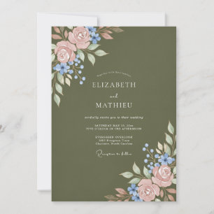 Invitation Mariage aquarelle Olive Blush