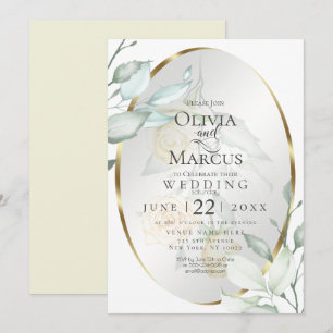 Invitation Mariage   Aquarelle ovale Ivoire Jaune Blush Roses