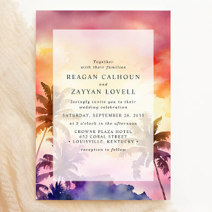 Invitation Mariage Aquarelle Palmier Tropical Bonheur Coucher