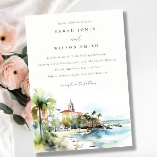 Invitation Mariage aquarelle paysage San Juan Porto Rico