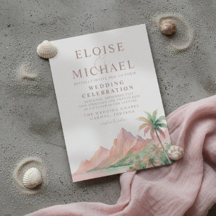 Invitation Mariage Aquarelle Plage Île Coucher de Soleil Trop