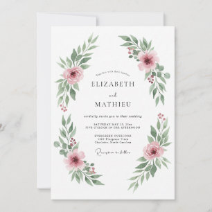Invitation Mariage aquarelle romantique rose poudrée
