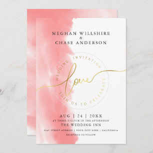 Invitation MARIAGE Aquarelle Rose corail
