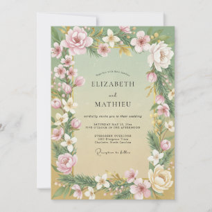 Invitation Mariage aquarelle rose et menthe