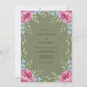Invitation Mariage aquarelle rose et olive