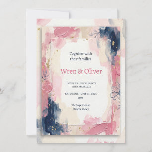 Invitation Mariage aquarelle rose marine