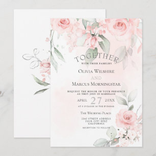 Invitation Mariage Aquarelle rose pâle Roses floraux
