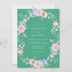 Invitation Mariage aquarelle rose pétale écume de mer