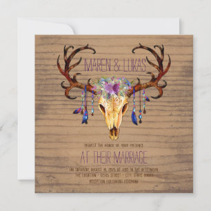 Invitation Mariage aquarelle rustique de bois de cerf
