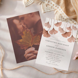 Invitation Mariage aquarelle rustique terre cuite Ginkgo 