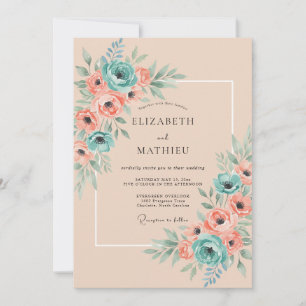 Invitation Mariage Aquarelle Teal Airy