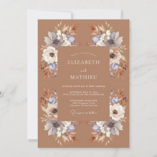 Invitation Mariage aquarelle terre cuite et Pervenche