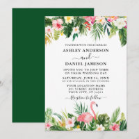 Mariage Aquarelle Tropical Floral Flamant rose Ver