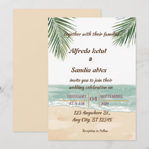 Invitation mariage aquarelle tropical palmier plage été