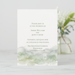 Invitation Mariage aquarelle vert sauge au chardon écossais