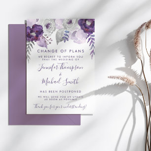 Invitation Mariage aquarelle violet et argent Changement de p