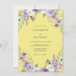 Invitation Mariage Aquarelle Violet Jaune