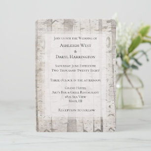 Invitation Mariage Arbres de bouleau Blanc Crème Rustique