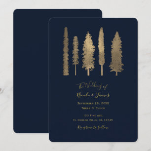 Invitation Mariage Arbres Forestiers Sombres Bleu et Or