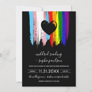 Invitation Mariage arc-en-ciel de la Fierté trans de peinture