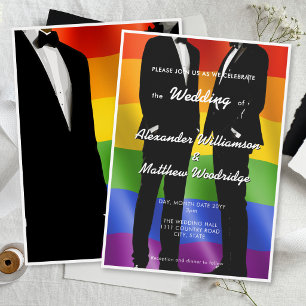 Invitation Mariage arc-en-ciel d'hommes gays modernes élégant