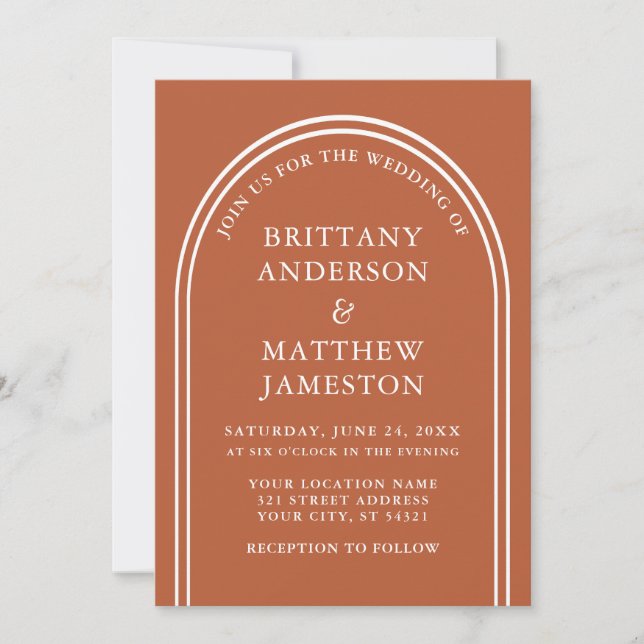 Invitation Mariage Arc Moderne Et Élégant Brûlé Orange (Devant)