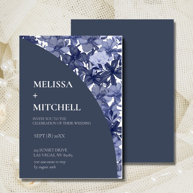 Invitation Mariage Arch Aquarelle Marine Bleu Floral (Créateur téléchargé)