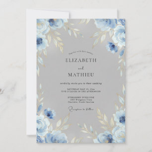 Invitation Mariage Ardoise Bleuet Feuillu