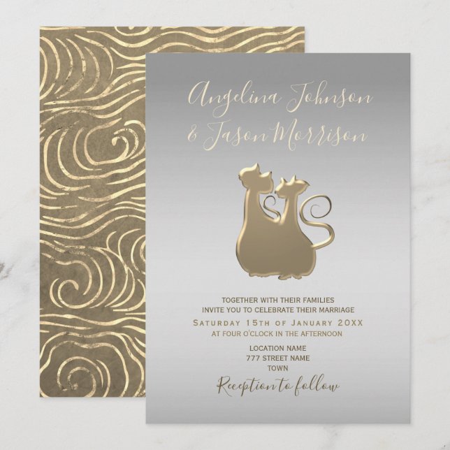 Invitation Mariage argent et or chic (Devant / Derrière)