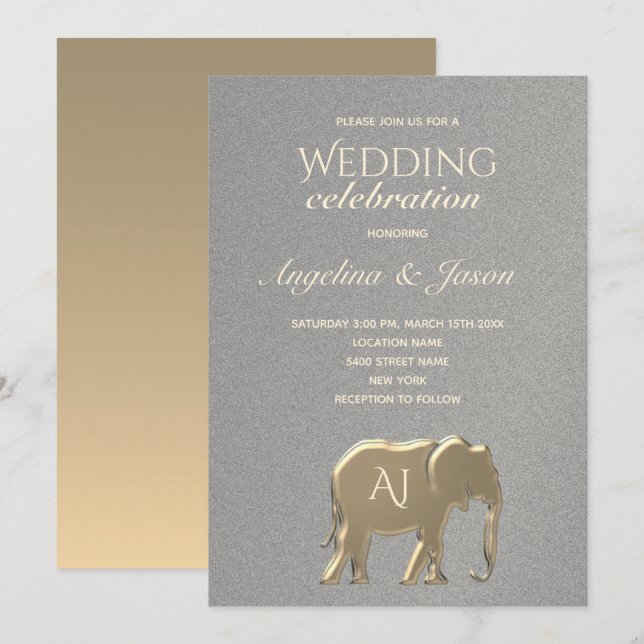 Invitation Mariage argent simple et or (Devant / Derrière)