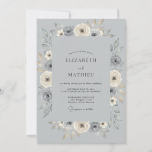 Invitation Mariage argenté aux feuilles de champagne
