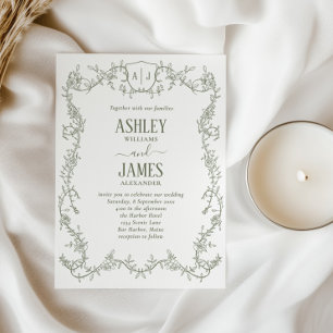 Invitation Mariage Armoirie Monogramme de la Vigne de Rose de