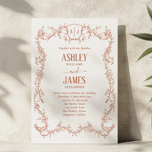 Invitation Mariage Armoiries Monogramme Terre Cuite Rose Déli