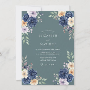 Invitation Mariage Arrangement Floral Navy Luxuriant