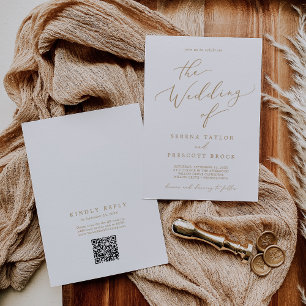 Invitation Mariage arrière de code QR Gold Delicate