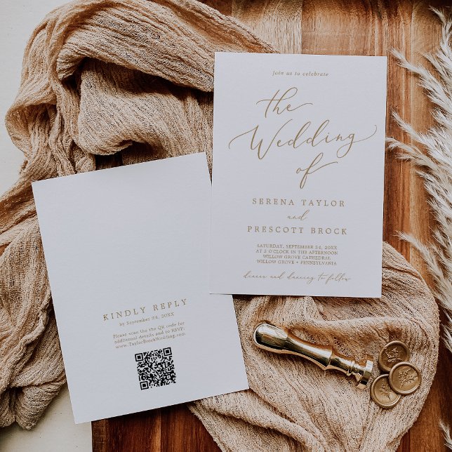 Invitation Mariage arrière de code QR Gold Delicate (Créateur téléchargé)
