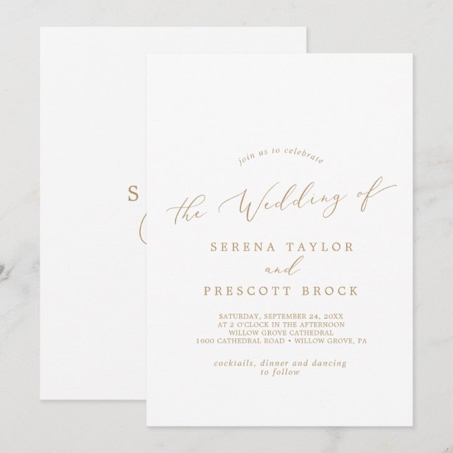 Invitation Mariage arrière de monogramme de calligraphie or d (Devant / Derrière)