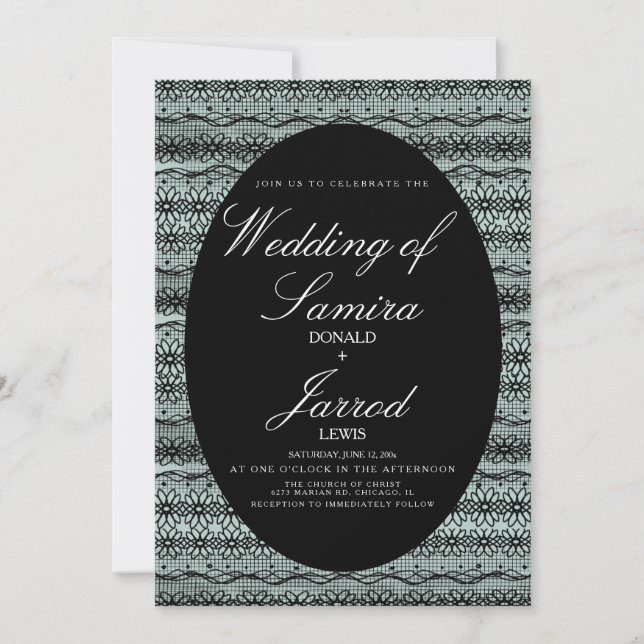 Invitation Mariage Arrière - plan de dentelle noire de la mai (Devant)