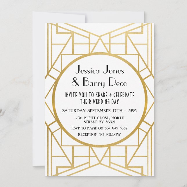 Invitation Mariage Art déco des années 1920 Gatsby Gold des a (Devant)