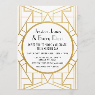 Invitation Mariage Art déco des années 1920 Gatsby Gold des a