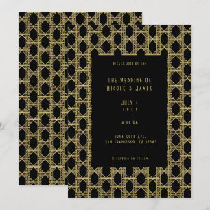 Invitation Mariage Art Déco Diamant Chic Rétro Or Noir 