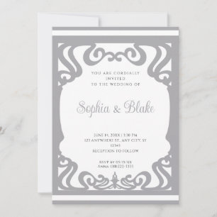 Invitation Mariage Art Déco Élégant Argent et Blanc