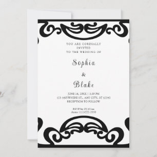 Invitation Mariage Art Déco Élégant Noir et Blanc