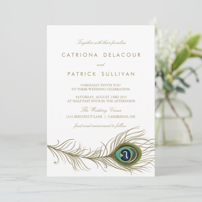 Invitation Mariage Art déco en plumes Peacock Whimsical (Debout devant)