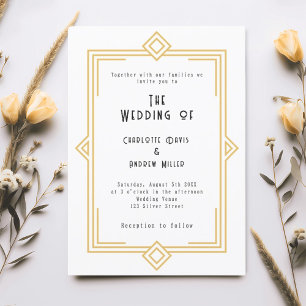 Invitation Mariage Art Déco Gatsby or blanc