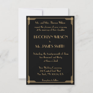 Invitation Mariage Art Déco Grandes Gatsby Noires Minuscules 