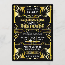 Invitation Mariage Art Déco Great Gatsby Ornate Black & Gold