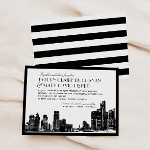 Invitation Mariage Art déco noir de Detroit Skyline
